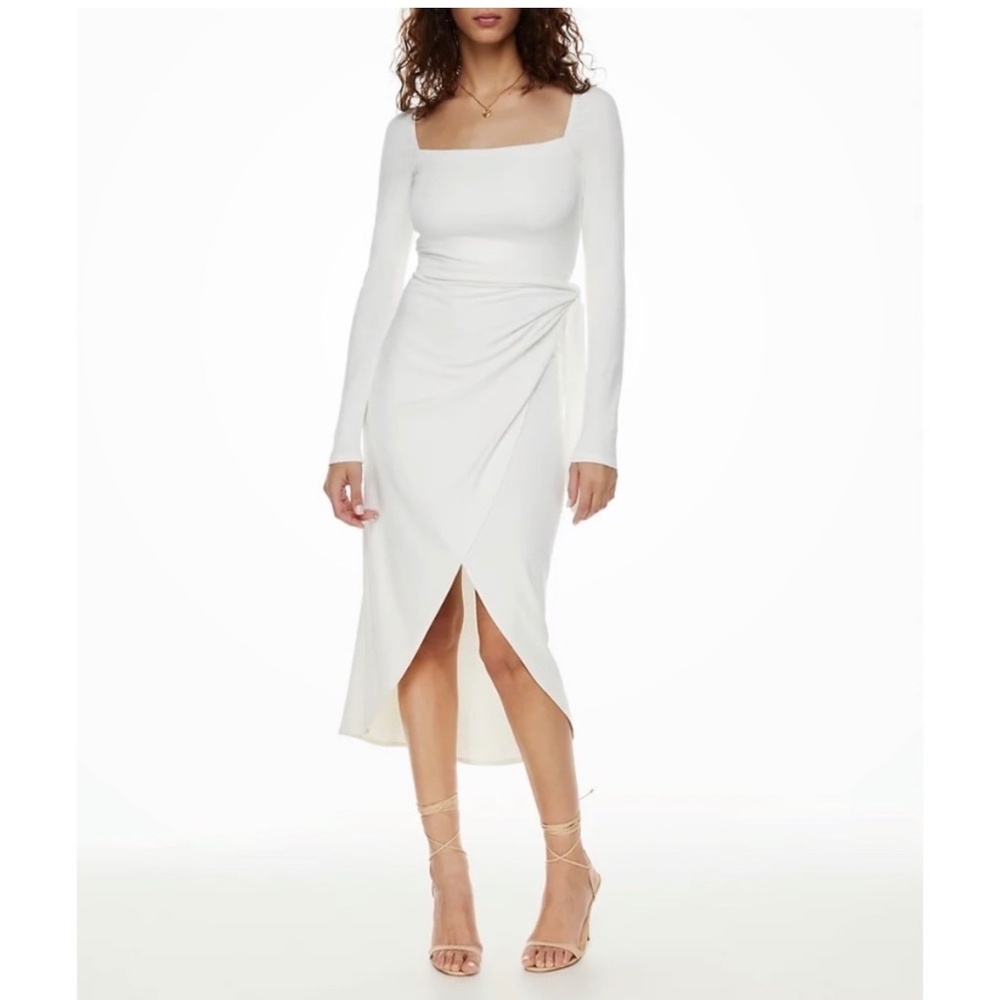 Long Sleeve White Wrap Midi Dress